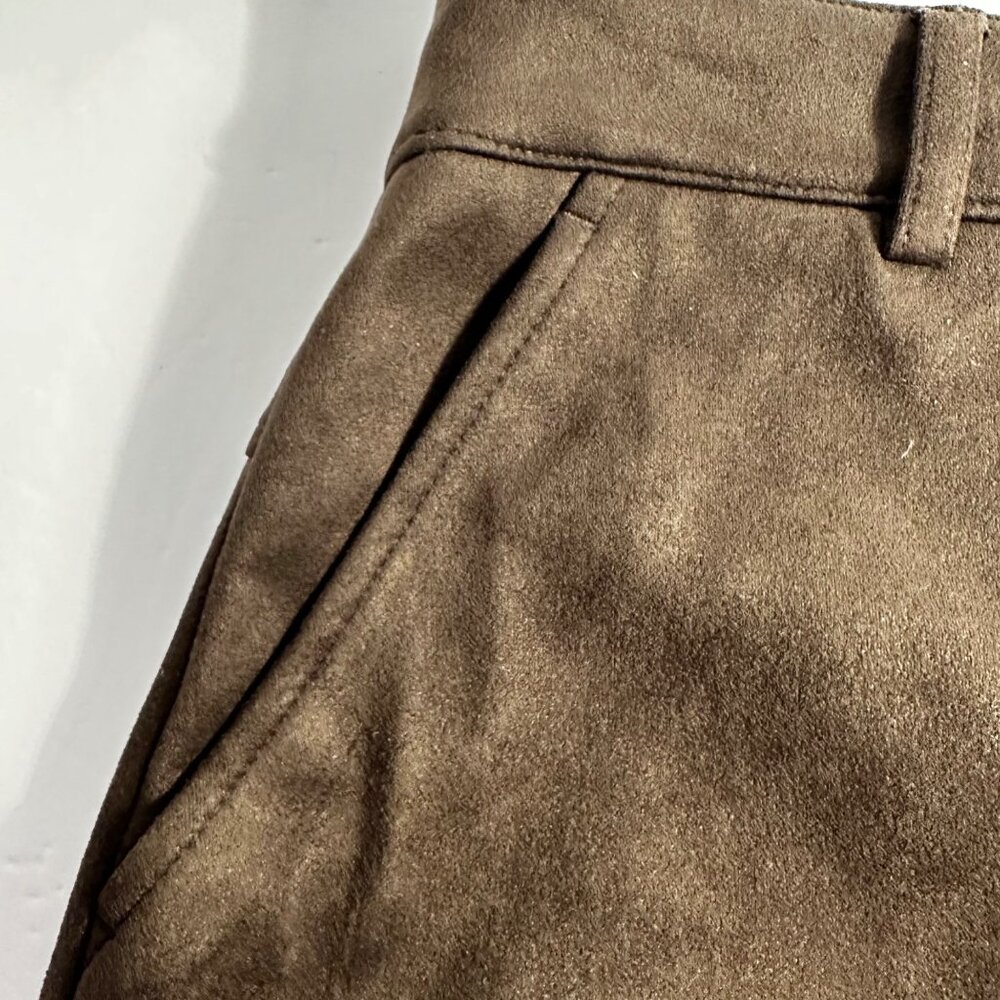 APT 9 Brown Faux Suede Mini Skirt Front Zipper Slash Pockets SZ S Preppy Academi - Picture 13 of 14